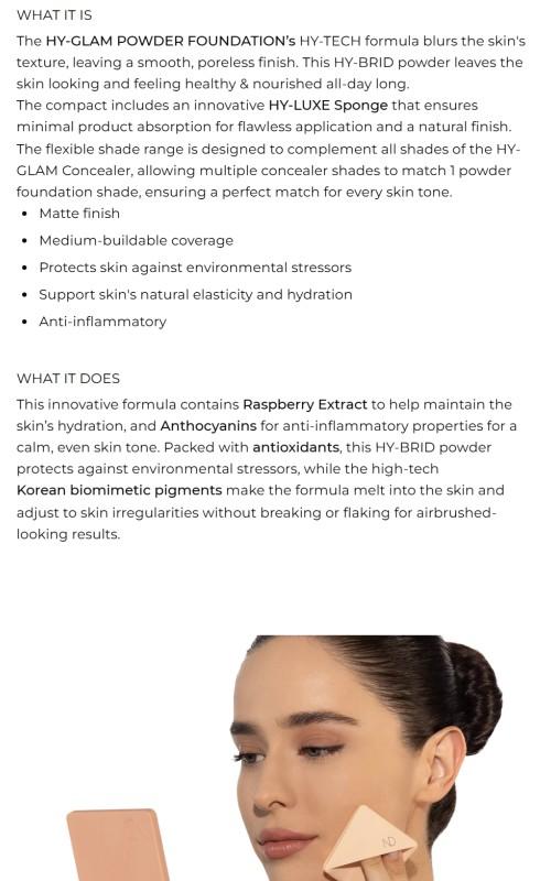 Natasha Denona HY-GLAM POWDER FOUNDATION Concealer Makeup Flawless Compact Matte Finish Korean Bio-Mimetic Pigments Anti-inflammatory Formula with HY-LUXE Sponge for Flawless Application