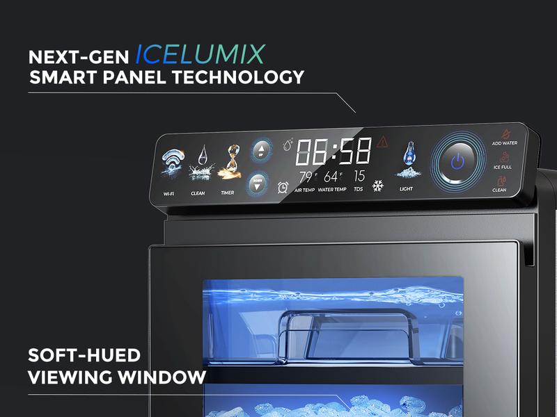 ecozy WiFi Smart Nugget Ice Maker Countertop, Full-Color Smart Panel Ice Machine, 44 lbs/Day, Pull-Out Water Tank, Self-Cleaning