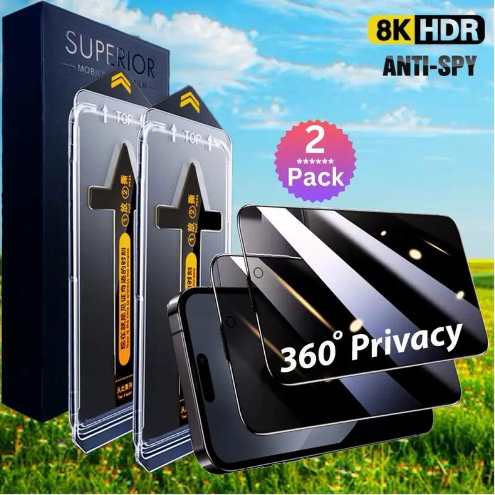 2 Pack Privacy Screen Protector for iPhone Anti-spy Tempered Glass HD 360° Privacy Compatible with iPhone 16 15 14 13 12 11