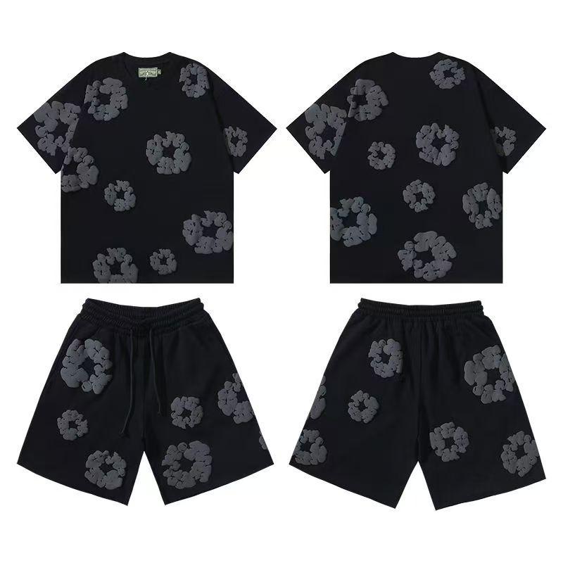 2026 Denim Tears Women's T-Shirt, Retro-style Men's Casual Loose Short-Sleeve Summer T-Shirt with Unique Print Design, High-Street Casual Women's Sport Shorts, Multi-Color Party Attire, Breathable, Loose-Fitting Unisex Set.