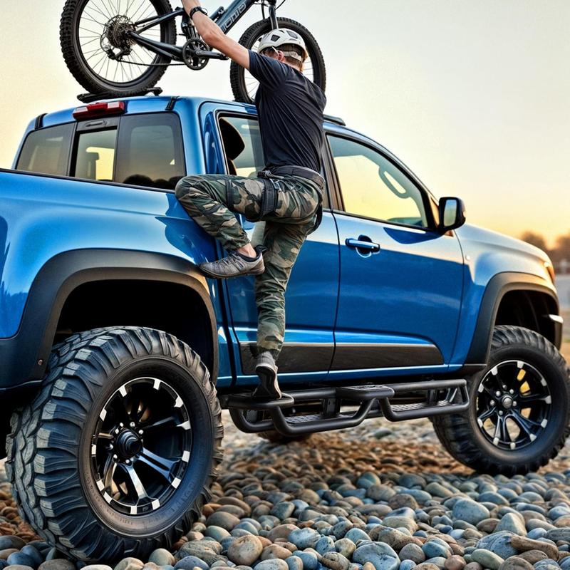 YITAMOTOR Wheel to Wheel Tacoma Running Boards: Compatible with 2005-2023 Double Cab with 4 Full-Size Doors - Bed Access Side Steps with Two Stairs Nerf Bar Car Accessories