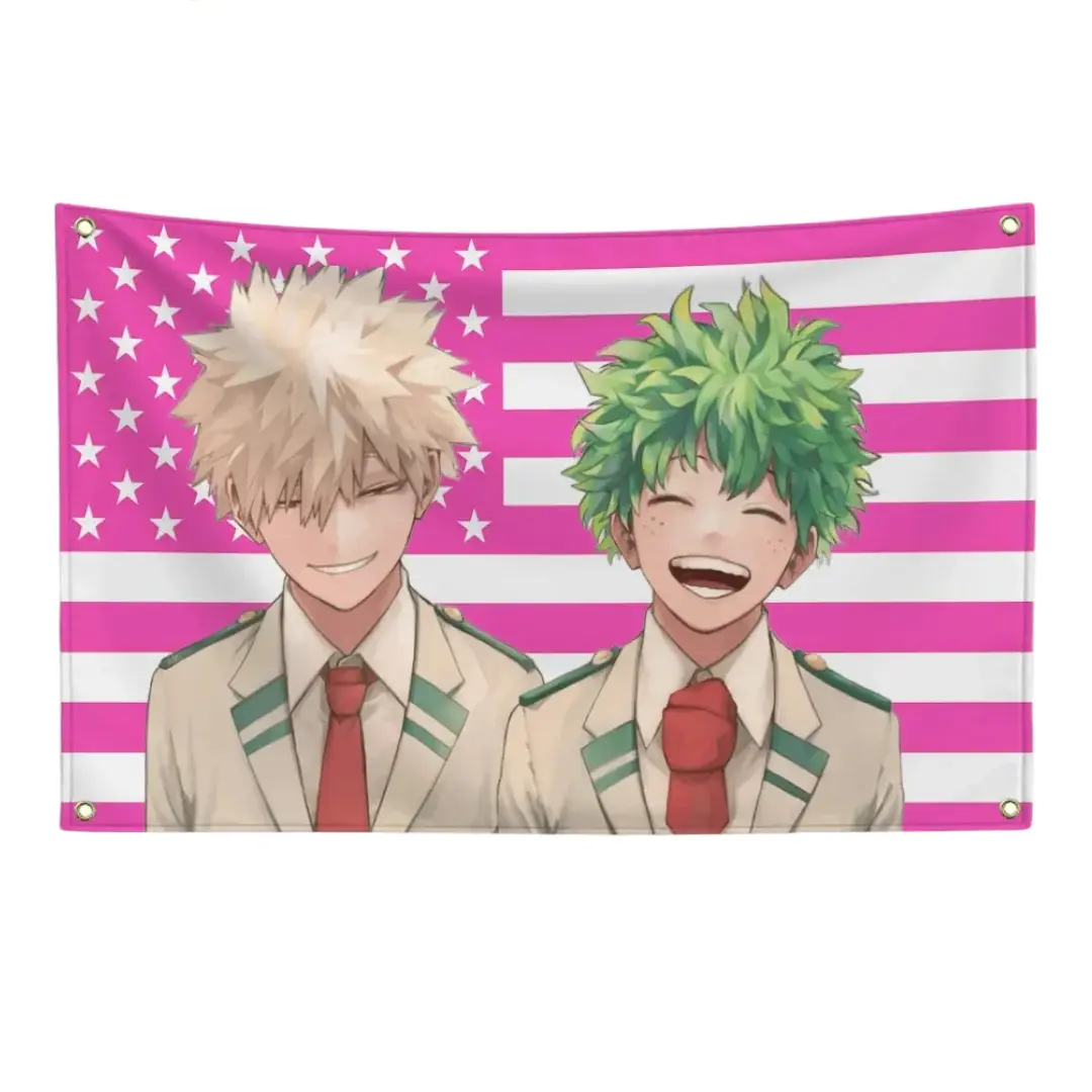 My Hero Academia Bakugo & Midoriya American Flag Print Lightweight Wall Banner - Anime Fan Art, Adult Collectibles, Independence Day Room Decor, Anime Fan Gift, Wedding, Banners