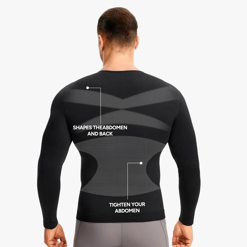 【Nebility】Fall Men's Long Sleeves Compression Shirt Structural Abdominal Belly Shapewear Thermal Underwear Shirt