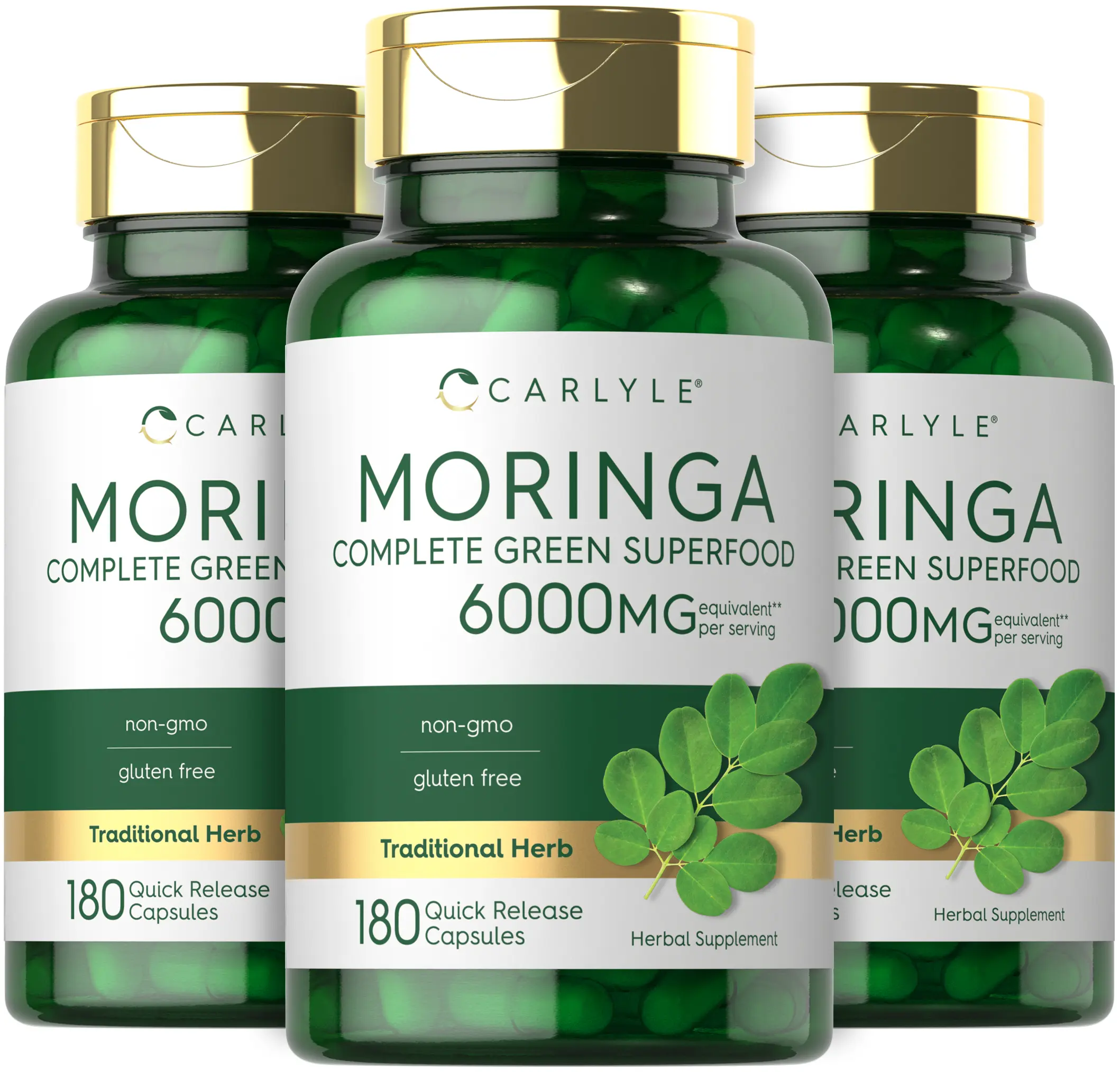 3 Bottles of Carlyle Moringa Oleifera - Complete Green Superfood - Non-GMO, Gluten Free Supplement