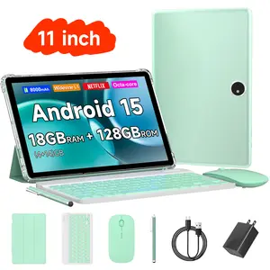 TikTokShopStockUp,PEICHENG 11-inch Android 15.0 Tablet 18(4+14)GB RAM 128GB ROM 1TB Expandable 2.0GHz Octa-core 1280x800 IPS Touchscreen 5G WiFi6 BT 5.0 with Keyboard Case Mouse Stylus,For Valentine's Day Gift