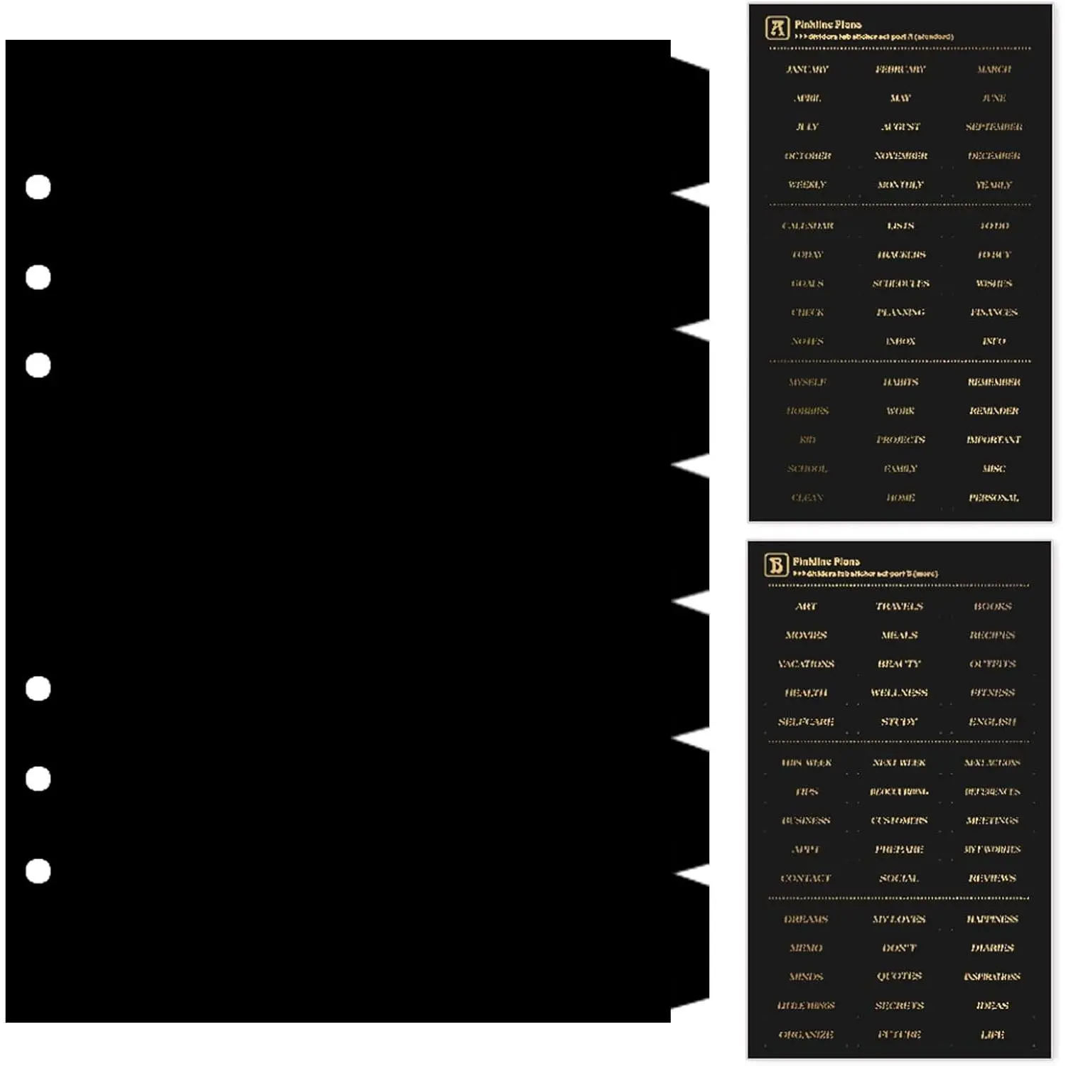 Black Dividers for 6 Ring Binder, 7-Tab Sturdy Plastic Dividers, A5 Index Divider, 6 Hole Binder Dividers, Insertable Notebook Planner Tab Dividers for Binders