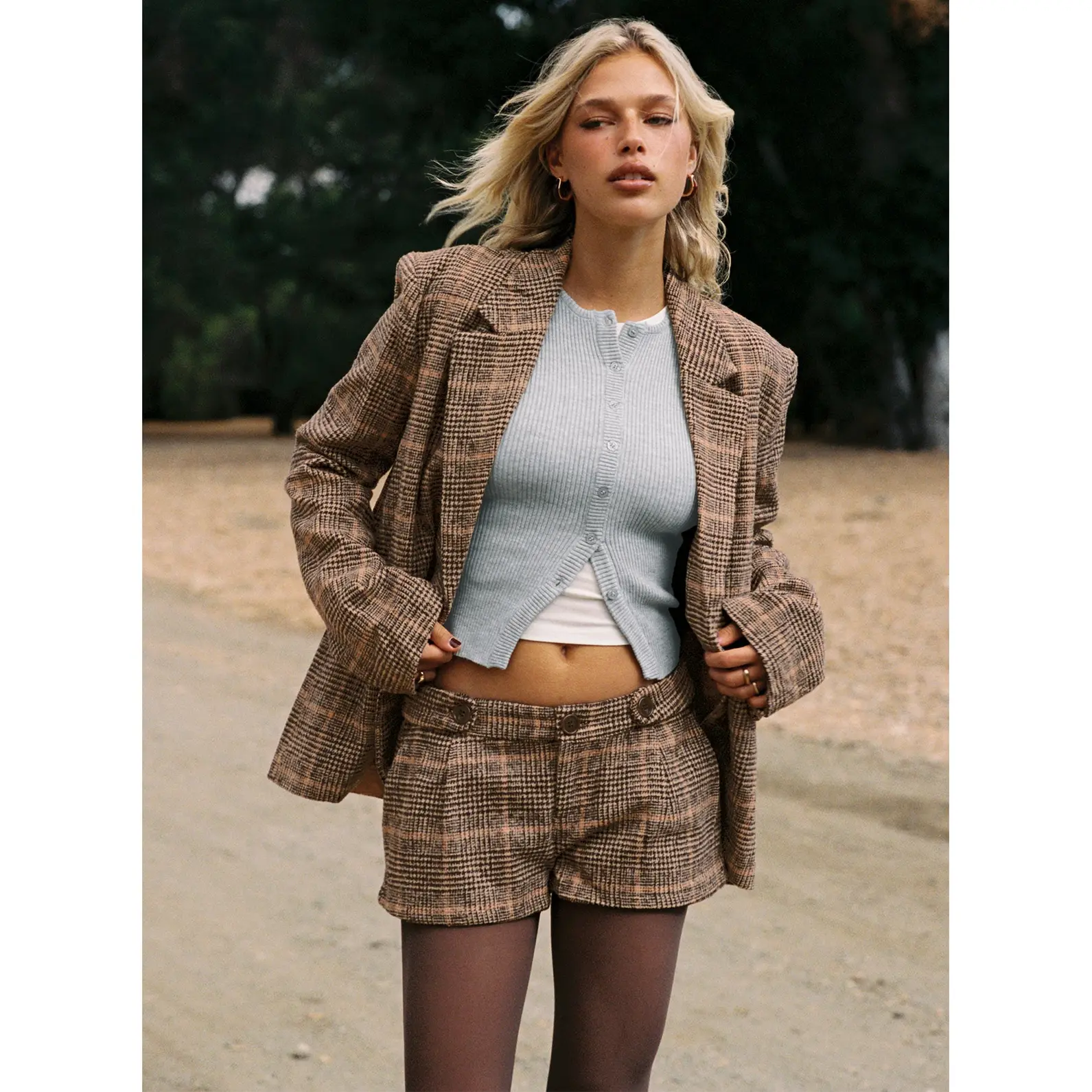 Ayvanna Oversized Blazer Brown Plaid