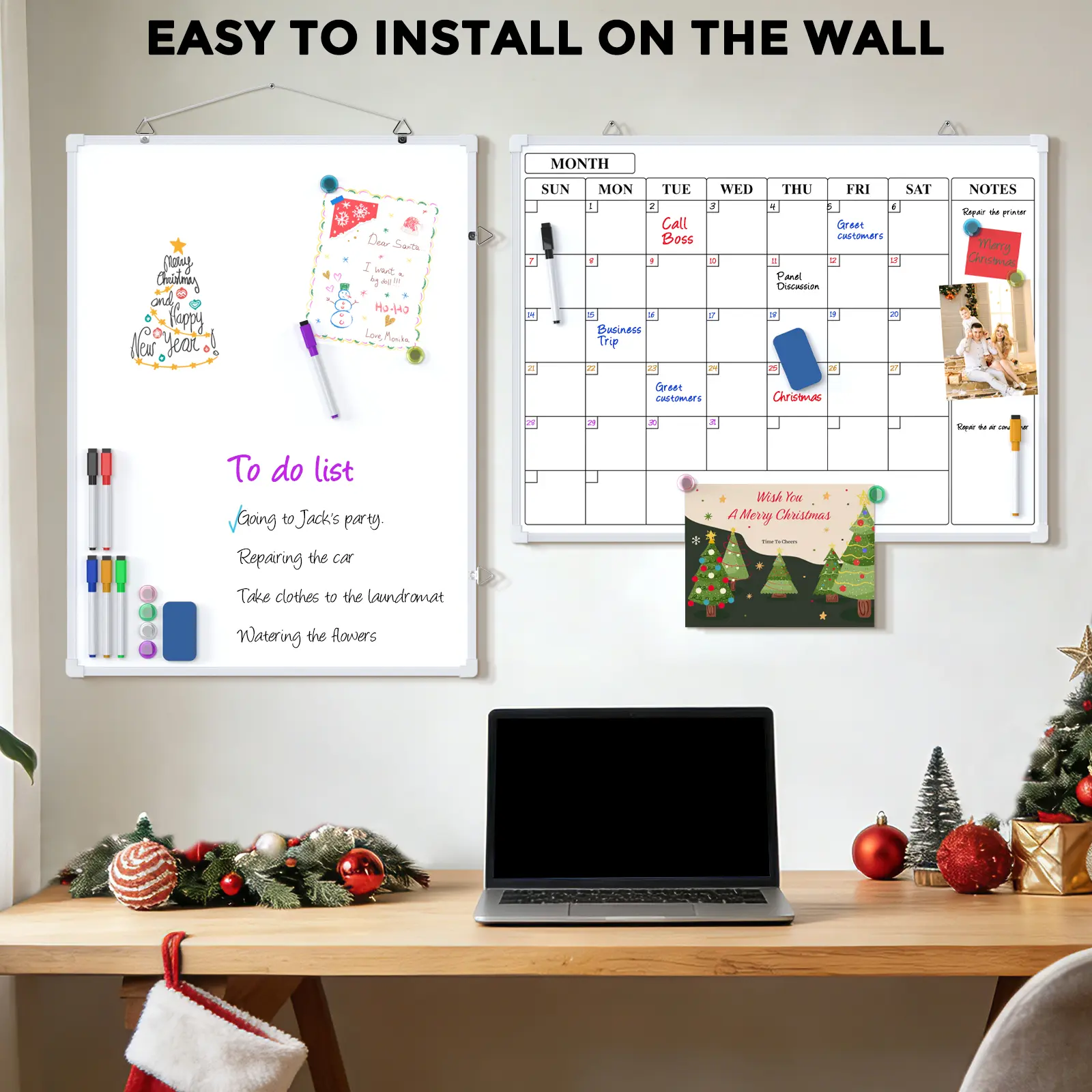 MaxGear 24x18in Magnetic Whiteboard - Double-Sided Dry Erase Board with Monthly Cal., Wall-Mount Plastic Frame, Markers, Magnetic Hooks for Homeschool, Best Whiteboard Calendar (Easy Write/Clean)