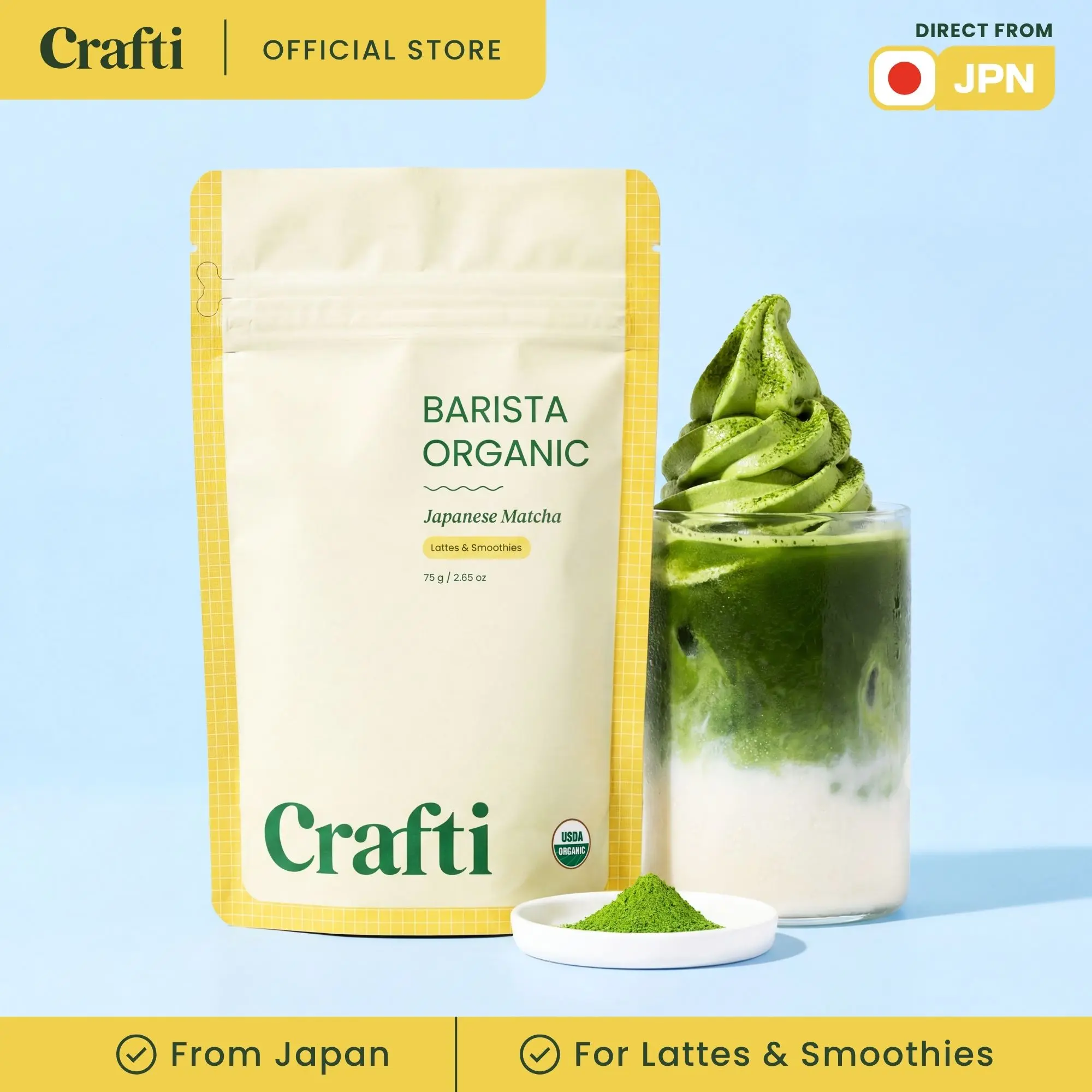 Barista Organic Premium Grade Uji Matcha - Authentic Japanese Matcha Green Tea Powder from Kyoto, Japan for Matcha Lattes (75g / 2.65oz)