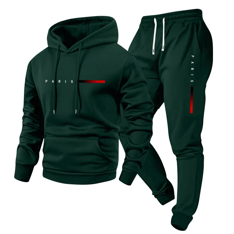 Men's Spring/Fall Paris Letter Print Hooded Sweater & Elastic Waist Drawstring Trousers Set Stylish Casual Two-Piece Gift for Husband or Boyfriend Men's Spring/Fall Paris Letter Print Hooded Sweater & Elastic Waist Drawstring Trousers Set Stylish Casual Two-Piece Gift for Husband or Boyfriend