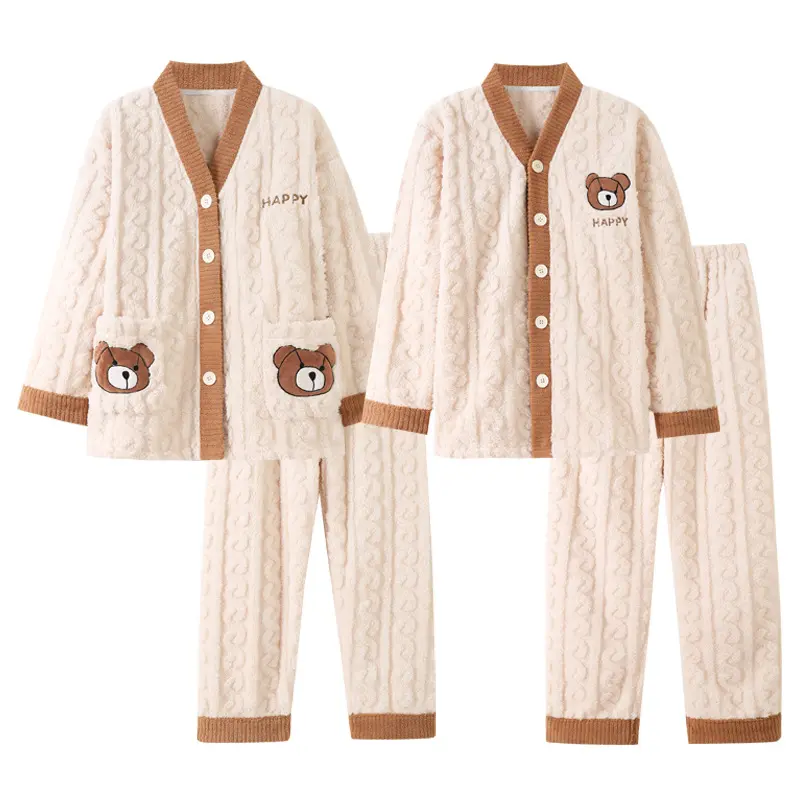 Couples Matching Pajama Sets - His Plus Size Coral Fleece & Her Cute Plaid Flannel, Long Sleeve Winter Sweater Style Essential Loungewear, Women, Comfortable, Lovers, Lady