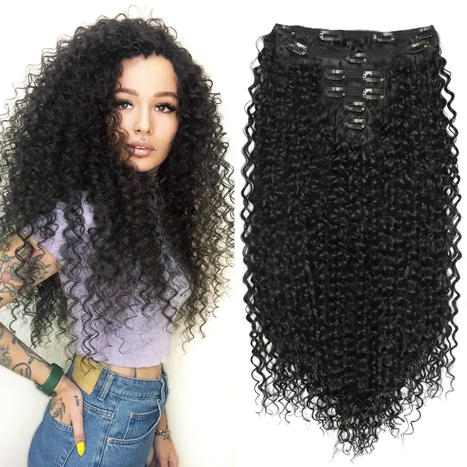 Women's 26-inch Synthetic Curly Clip Hair Extensions, 6PCS Full Head Clean Ombre Weave, Thick Brown Blonde Pieces, Suitable for Party Wear, Compatible with Hair Conditioner