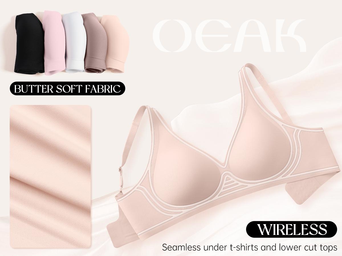 OEAK Womens Jelly Bras Wireless Comfortable Soft Push Up Bralettes Seamless Tshirts Bras Deep V Everyday Bras