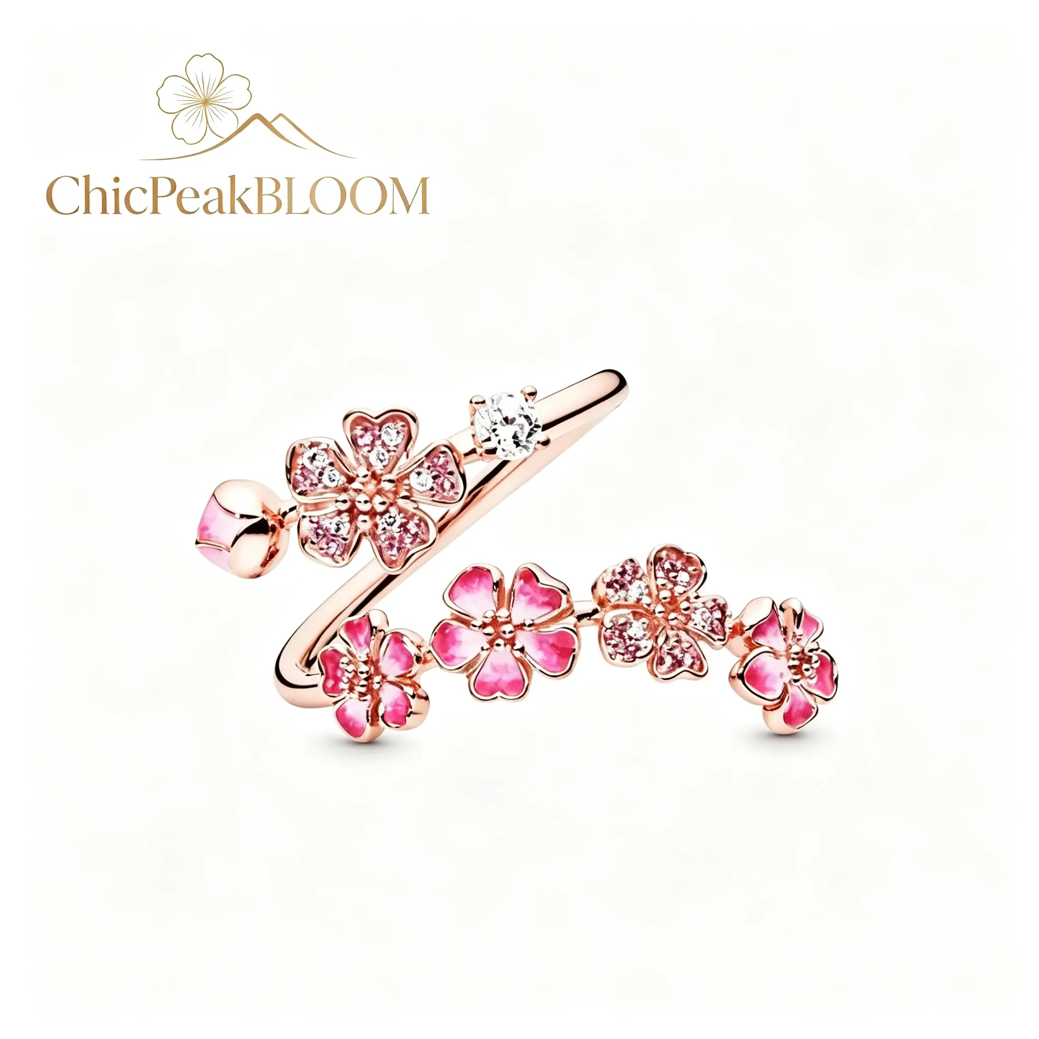 Peach Blossom Ring, Adjustable Pink Flower Ring, Cute Everyday Ring, for Bff Girlfriend Wife Daughter , Washable and fade-resistant