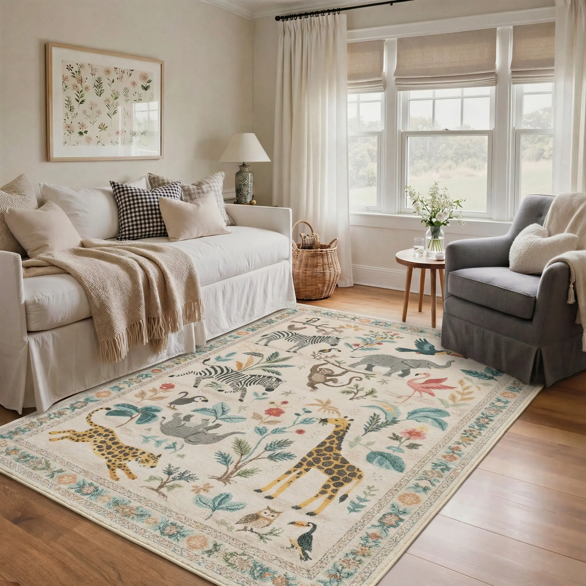 【Back To School】GENIMO Outdoorfun Non Slip Area Rug for Living Room, Entryway, Bedroom, Kitchen and Corridor - Lightweight Mat, Machine Washable Low Pile Rugs