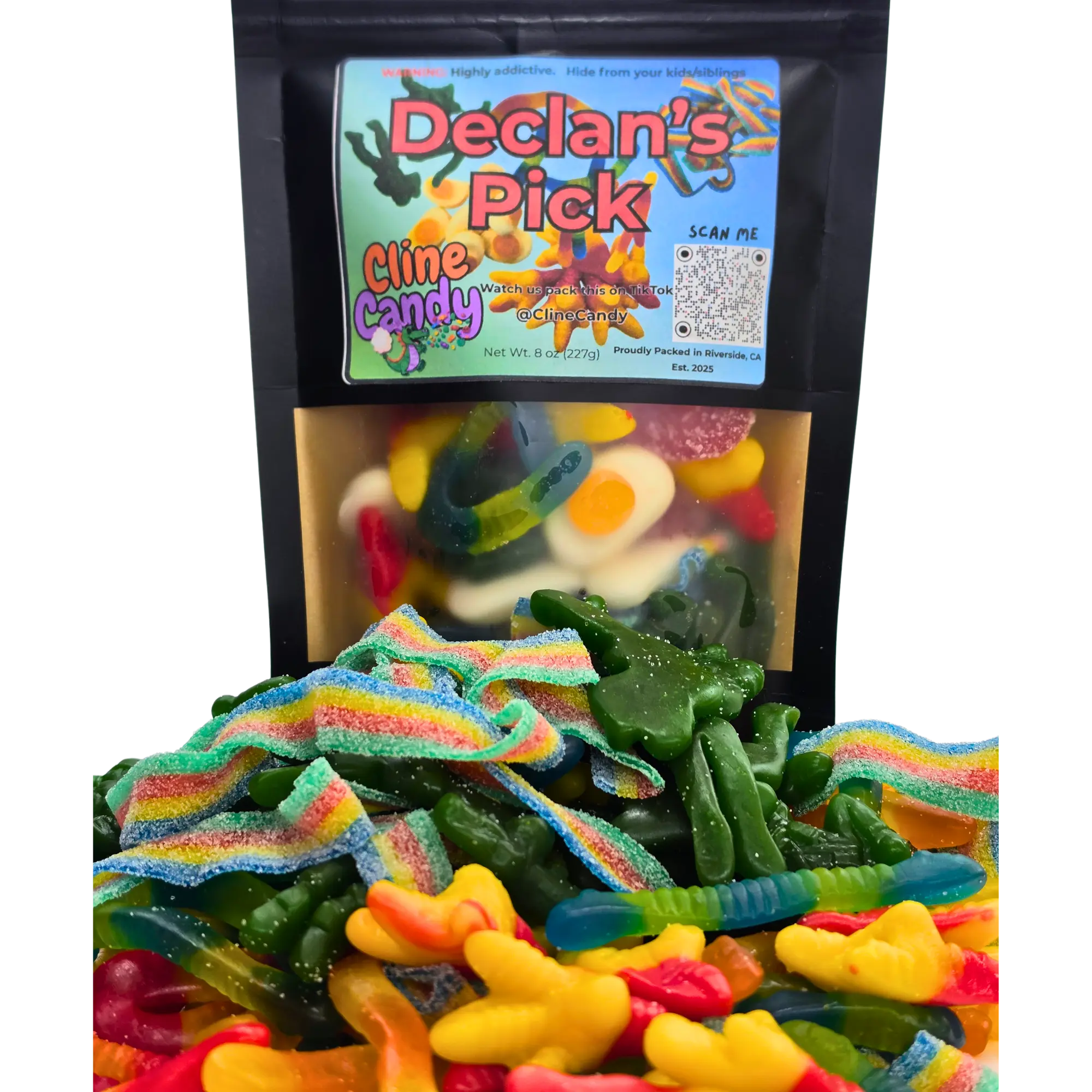 Declan's Pick 8 oz (227g) Sweet-Rainbow Gummy Mix - Edible Gummies, Gummy Treats, Fried Egg Gummies, Fun Gelatin-Based Novelty Snack with Artificial & Natural Flavors, Sour Treat
