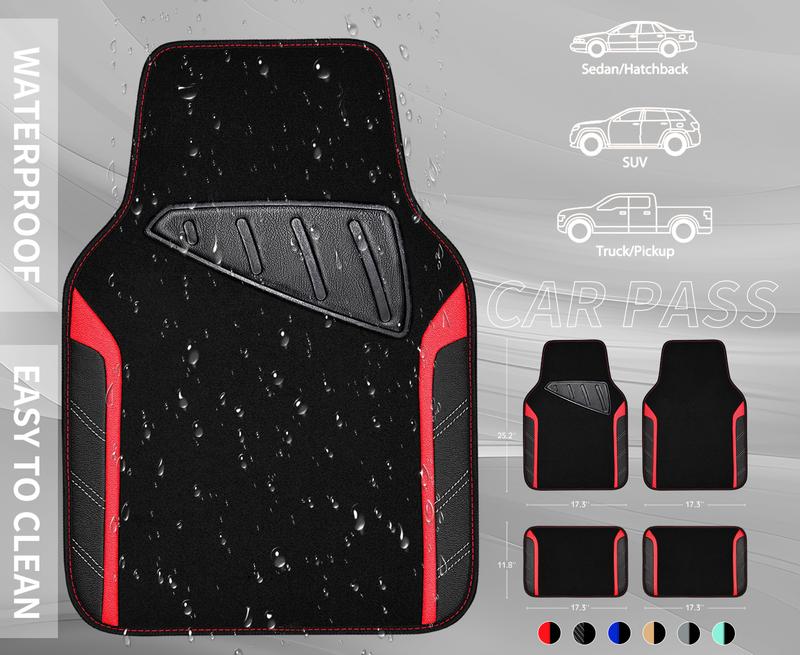 CAR PASS 5pcs Leather Steering Wheel Cover and Waterproof Car Floor Mats,fit for 95% Sedan,SUV,Cars,14.5-15inch Sporty Anti-Slip Safety Comfortable CAR PASS 5pcs Leather Steering Wheel Cover and Waterproof Car Floor Mats,fit for 95% Sedan,SUV,Cars,14.5-15inch Sporty Anti-Slip Safety Comfortable
