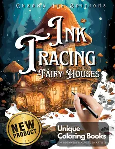 Ink Tracing Fairy Houses Coloring Book - Chroma Ink Edition Original Concept: Transform Pre-Colored Designs Using Only a Single Black Pen / A ... for Adults (Ink Tracing Beyond Lines)