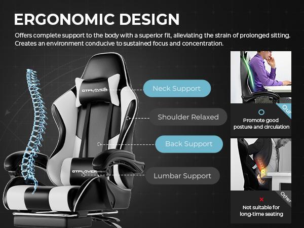 2026 Overall Upgrade Gaming Chair with Massage Lumbar Support & Footrest Height Adjustable Ergonomic Office Chair for Long Hours Work