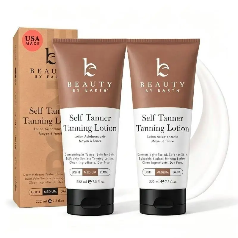 【Buy One Get One Free】Beauty by Earth Gradual Self Tanner Body Lotion, Natural Streak-Free Sunless Tanning Lotion for Hydrating Bronzed Glow, USA-Made, Vegan, Cruelty-Free & Pregnancy Safe