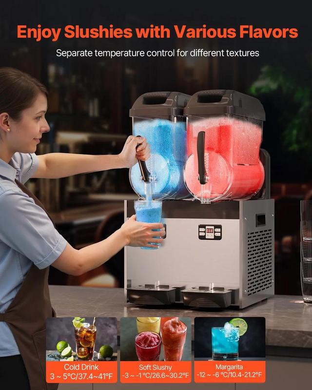 VEVOR Commercial Slushy Machine,  , 12Lx2 Double Tank Frozen Drink Machine, 96 Cups Stainless Steel Margarita Smoothie Frozen Drink Maker, Slushie Maker for Home Party Restaurants Cafe Bars