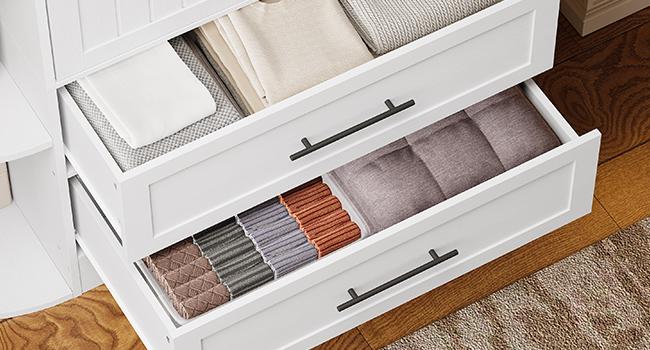 HOOBRO Wardrobe Closet, Storage Closet Cabinet with 2 Drawers, Bedroom Armoire with Storage Shelves, Modern Style with Arc-Designed Side Shelves, Open and Hidden Space, for Bedroom, White