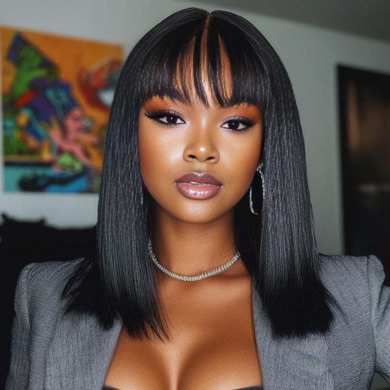 【Upgrade Drawstring】UNice Bye Bye Knots Glueless Yaki Straight Bob Wig Pre-cut 7x5 HD Lace Human Hair Wigs with Pre Plucked Hairline Knotless