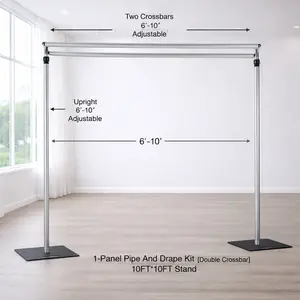 1-Panel Pipe And Drape Kit With Double Crossbar Heavy Duty Backdrop Accessories Adjustable 6'-10' Width 18"x18" Base Plate
