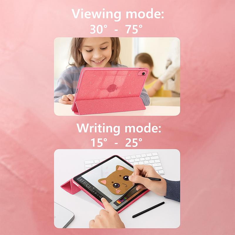 iPad Case for 10.9 Inch 10th 11th Gen Tablet Crystal Clear Protection Casing with Shiny Sparkle Glitter Smooth Finish Pencil Holder Auto Wake Sleep Cover