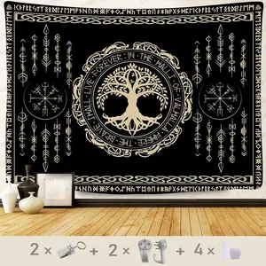 Tapestry Decor Nordic Vikings tapestry Made in USA Viking Yggdrasil Tree of Life Celtic Rune Scandinavian Aesthetic Mythology Tapestry Wall Hanging Decor Room