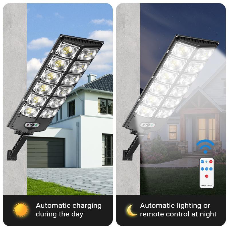 504LED Ultra-Bright Solar 6500K Solar Street Light - Wide Angle Motion Sensor, Remote Control,Solar Street Light Outdoor,Dusk to Dawn, and Adjustable - Perfect for Commercial Area, Parking Lot, Yard, and Outdoor Lighting.