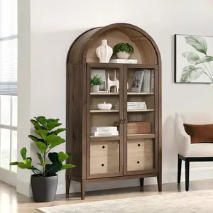 Nolan 74" Tall Arched Storage Display Cabinet in Walnut Light Oak