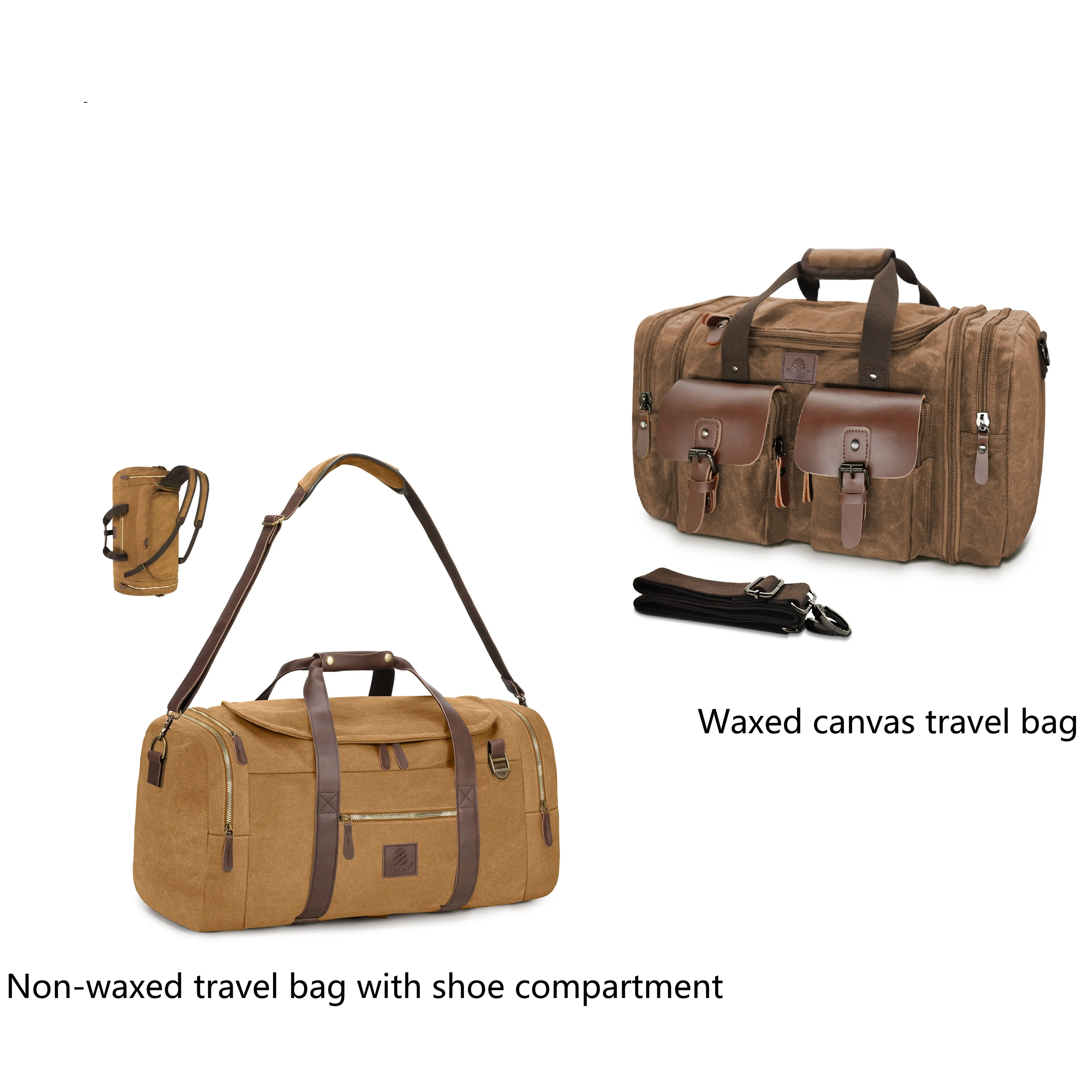 coffee travel bag with shoe compartment+Waxed canv