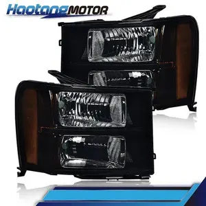 CROSSDESIGN Amber Corner Signal Black Headlights HeadLamps Fit For 2007-2013 GMC Sierra Pair
