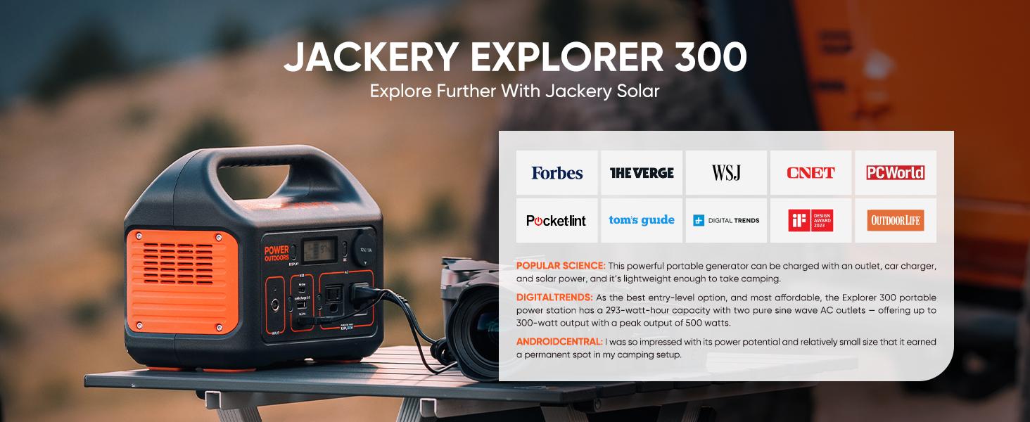 Jackery Portable Power Station Explorer 300 and 5m Extension Cord, 293Wh Backup Lithium Battery, Solar Generator for Outdoors Camping Travel Hunting Blackout