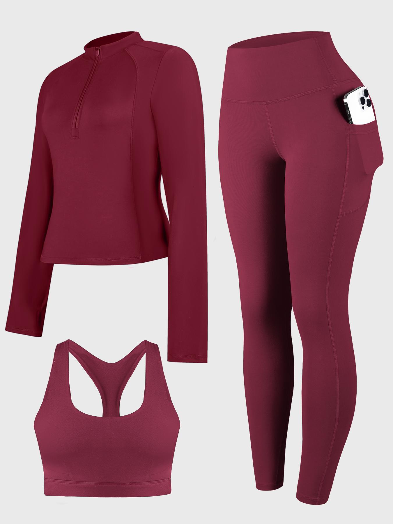 CHRLEISURE Women's Suit Workout Set Yoga Outfit Activewear for Daily Wear with Long Sleeve Top & High-Waisted Leggings