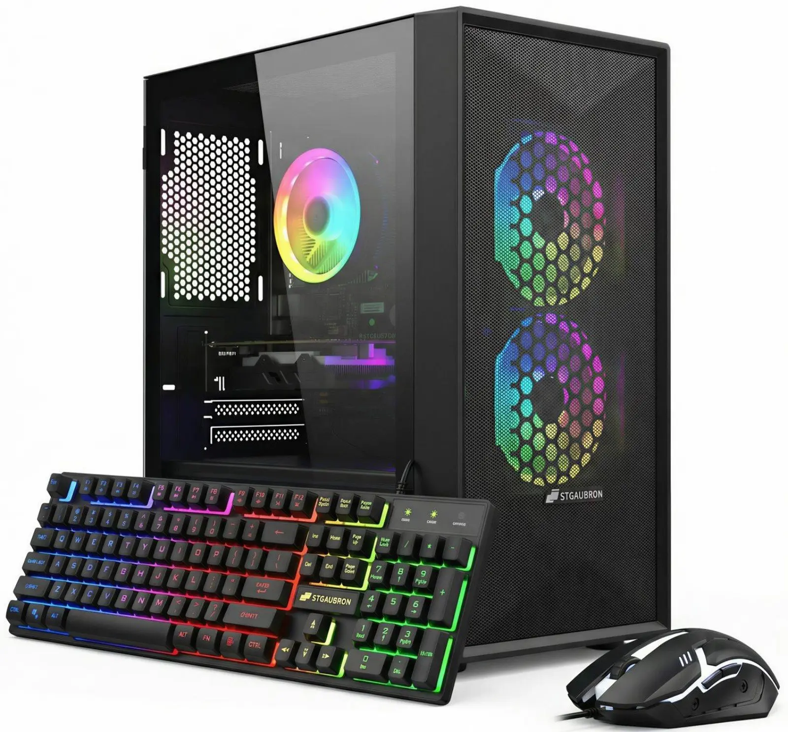 STGAubron Gaming PC Desktop Computer, Intel Core i5 up to 3.7GHz, GeForce RTX 2060 6G, 16G RAM, 512G SSD, WiFi 6, BT 5.0, RGB Fan x2, Windows 11 Home