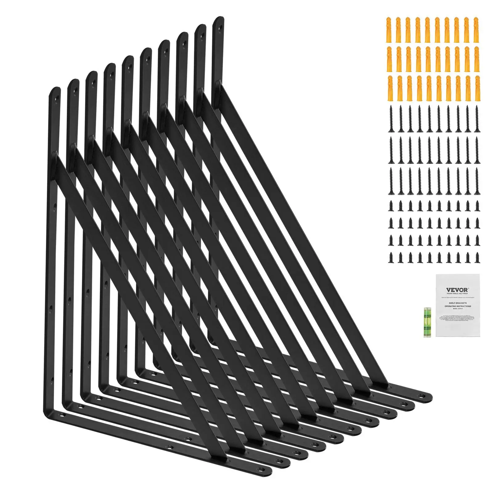 【Summerfinds】VEVOR Shelf Bracket 12 x 8 in 10 PcsHeavy Duty Floating Shelf BracketsBrackets for Shelves3mm Thick Matte Black Triangle Shelf Bracket,Steel Shelving Brackets with 160 lbs Load Capacity Hand
