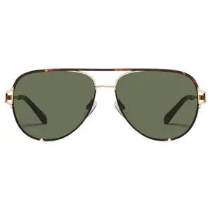 Quay - Women's Sunglasses, Aviator Lenses with UV Protection, Oversized Sunglasses (High Key Twist, Dark Tortoise Green)