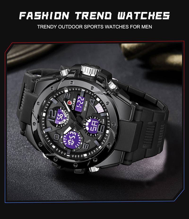 LICARR Men's Quartz Digital Watches Waterproof Alarm Luminous