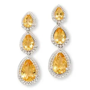 Colleen Lopez Citrine and White Zircon Pear-Shaped Dangle Earrings