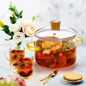 Glass Saucepan,1.5L/54OZ Double Handle Heat-resistant Glass Cooking Pot with Lid, Glass Stovetop Pot and Pan, Cookware Set Cooktop Safe for Pasta Noodle, Soup, Milk