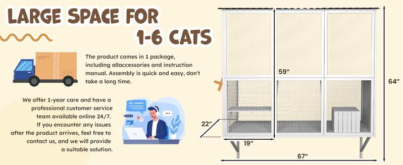 Catio Outdoor Cat Enclosure with Window Access, Large Window Catio Wood Cat House with 4 Platforms & 3 Doors for Napping and Nature Viewing – All-Weather Pet Cage for Indoor Cats