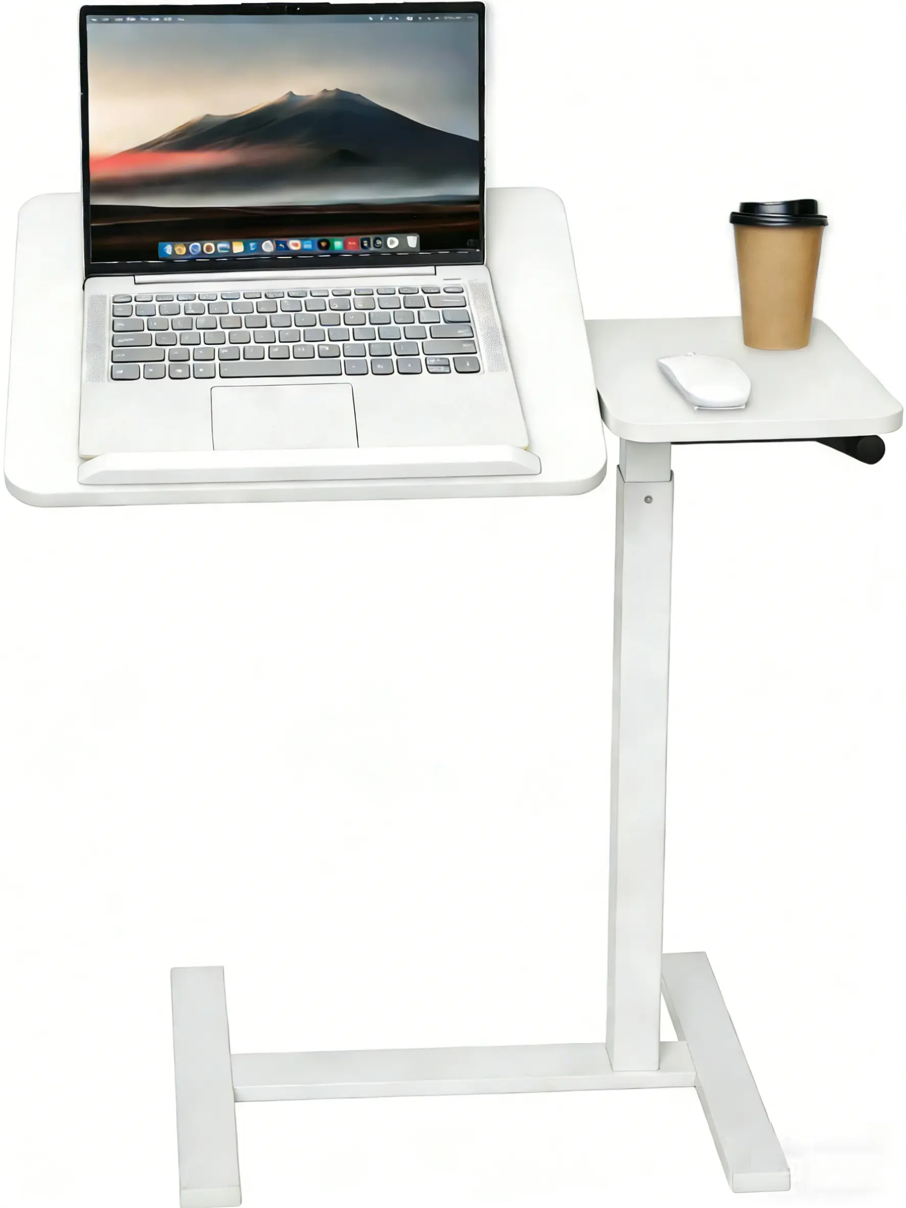 Overbed Bedside Table with Wheels, Pneumatic Adjustable Rolling Laptop Desk,Tiltable Bed Table Over The Bed,Mobile Standing Desk for Bedroom,Couch, Office