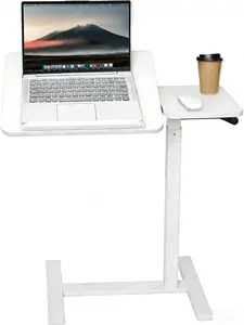 Overbed Bedside Table with Wheels, Pneumatic Adjustable Rolling Laptop Desk,Tiltable Bed Table Over The Bed,Mobile Standing Desk for Bedroom,Couch, Office