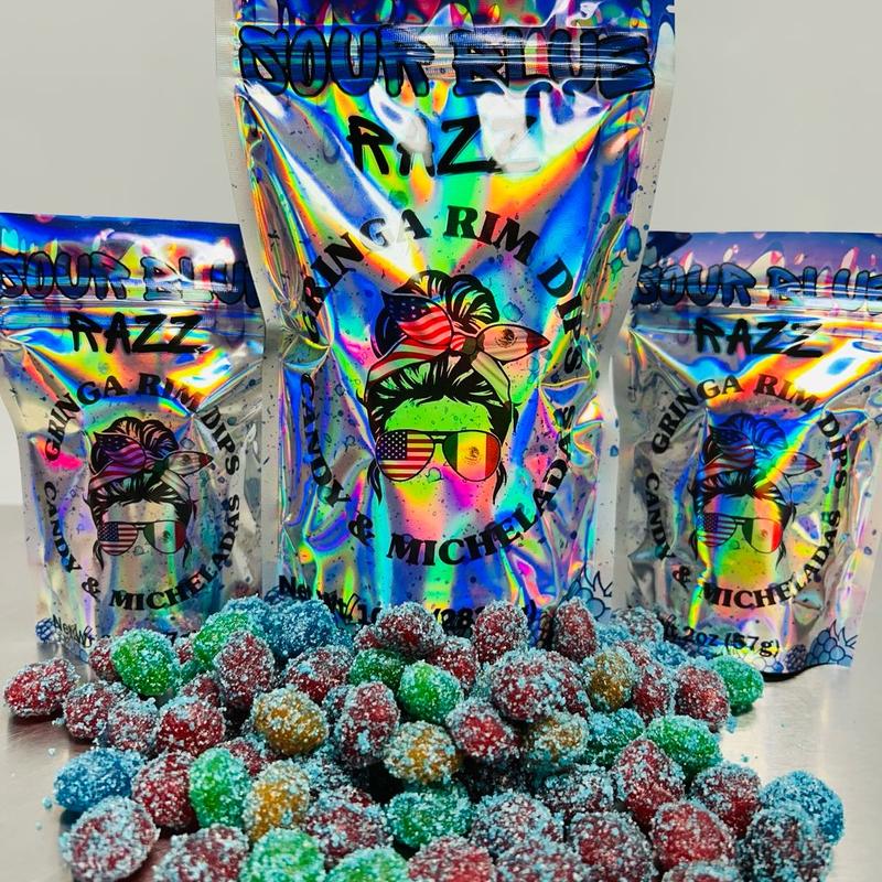 Gringas extreme sour blue razz candy gushies