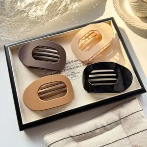 【flats clip】New Upgrade Solid Color Hair Clip Set 4 pcs Seamless Flat Oval Hairpins Stylish Simple ABS Material Flexible Resistant To Bending Daily Wear