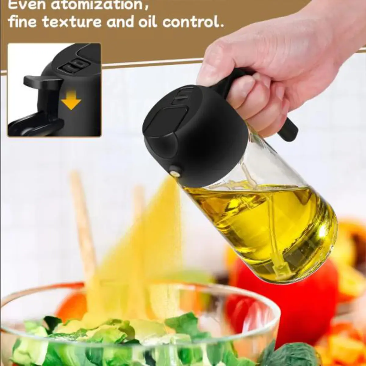 2 in 1 Oil Dispenser and Sprayer 160z/470ml-plastics Oil Spray Bottle- Silicone, Glass for Kitchen and Dining - Transparent