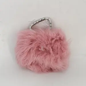 Pre-owned CHANEL fur Clutches & Wristlets Charm Bag Pouch Pink Lamb Leather