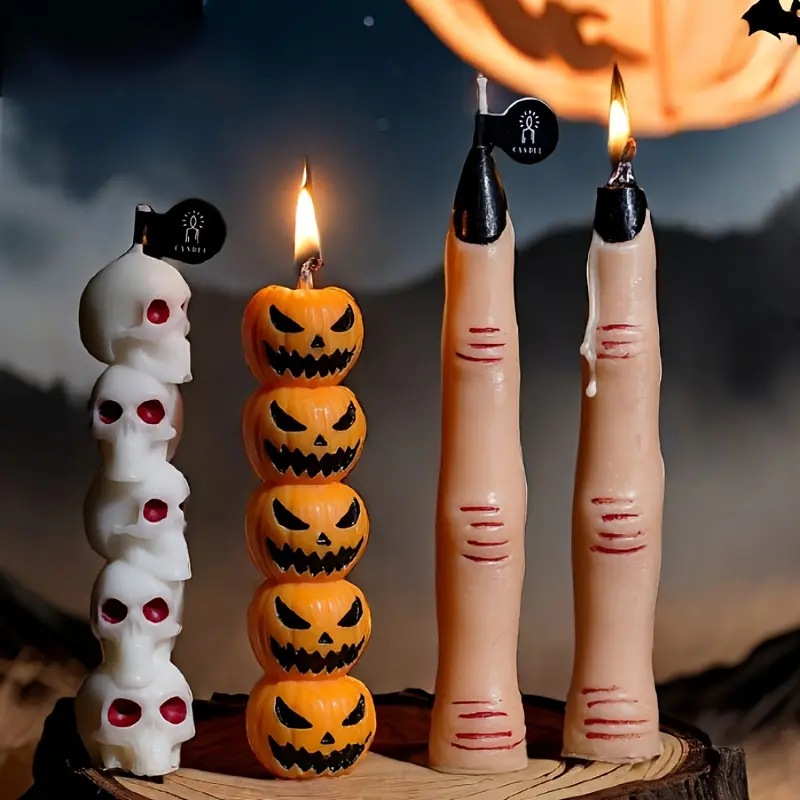 6 Pcs/12 Pcs Halloween Candles - Scary Finger, Skull, Pumpkin Design, Halloween Decorations Suitable For Home, Bedroom, Living Room, Fireplace And Party Decorations, Halloween Home Decoration Candles